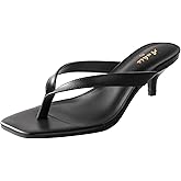 Ankis Kitten Heels for Women, Black Square Toe Flip Flop Heels 2 Inch Low Heeled Thong Summer Sandals