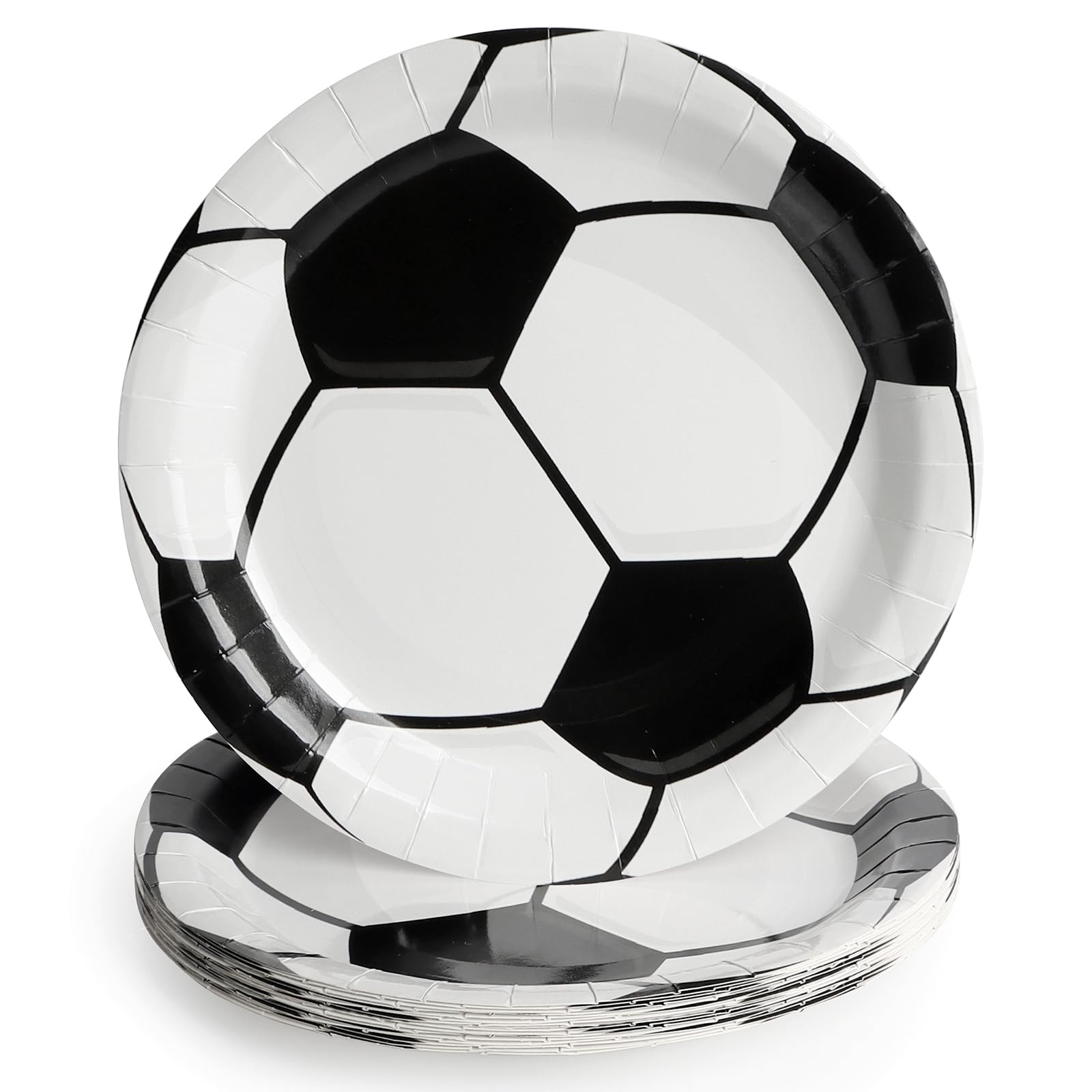 PARTY GO 16 Pcs 9" Paper Plates for Dinner and Dessert, Football Disposable Plates Party Supplies Pack for Theme Soccer World Cup Decorations Serve 16 Guests
