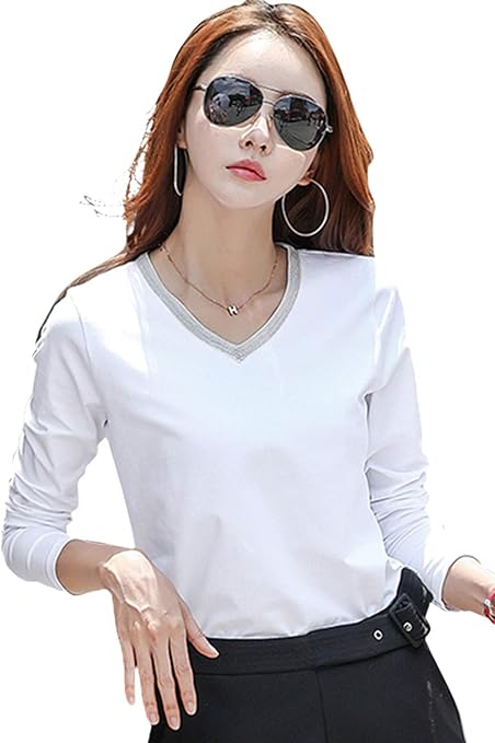 Amazon Senmhs 白いｔシャツ店 4種類スタイルがある T シャツ ティーシャツ 長袖 トップス カジュアル 女性用 レディース シンプル L 白12 Tシャツ カットソー 通販