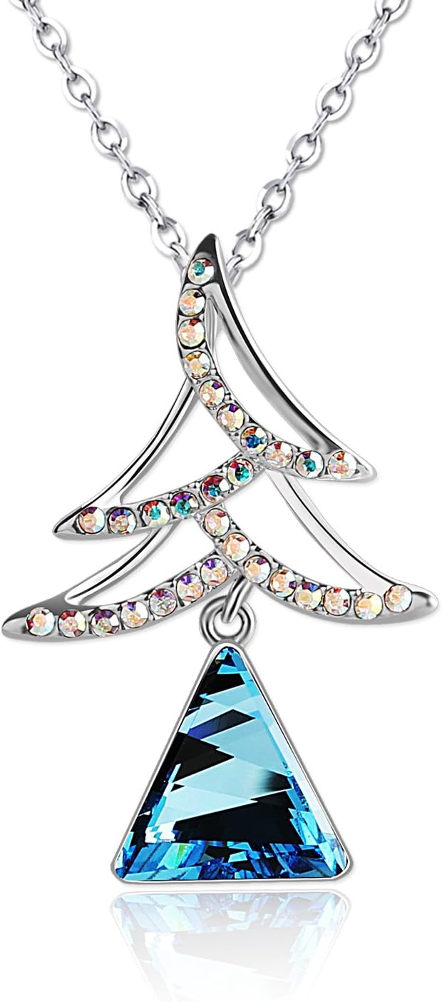 Pealrich Womens Christmas Tree Sapphire Necklace-Xmas Women Gifts Ideas-Made with Swarovski Crystal Elements 18"