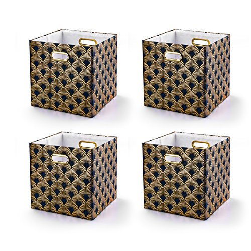 Buy Baist Cubby Storage Bins,Gold Heavy Duty Canvas Decorative Foldable