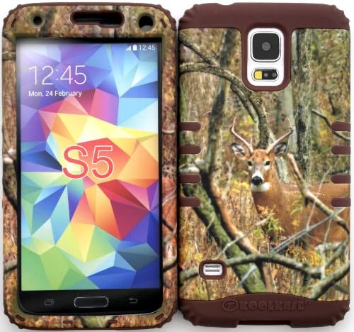 Wireless Fones TM Samsung Galaxy S5 Case Dual Layer Hybrid Impact Resistant Protective Case Real Deer Camo Mossy Hunter Series Snap on Over Brown Skin