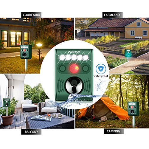 Wikoo Ultrasonic Solar Animal & Pest Repeller, Waterproof Repellent, Pest Control for Dogs, Foxes, Birds, Skunks, Rodents etc, Motion Activated, Includes USB Cable