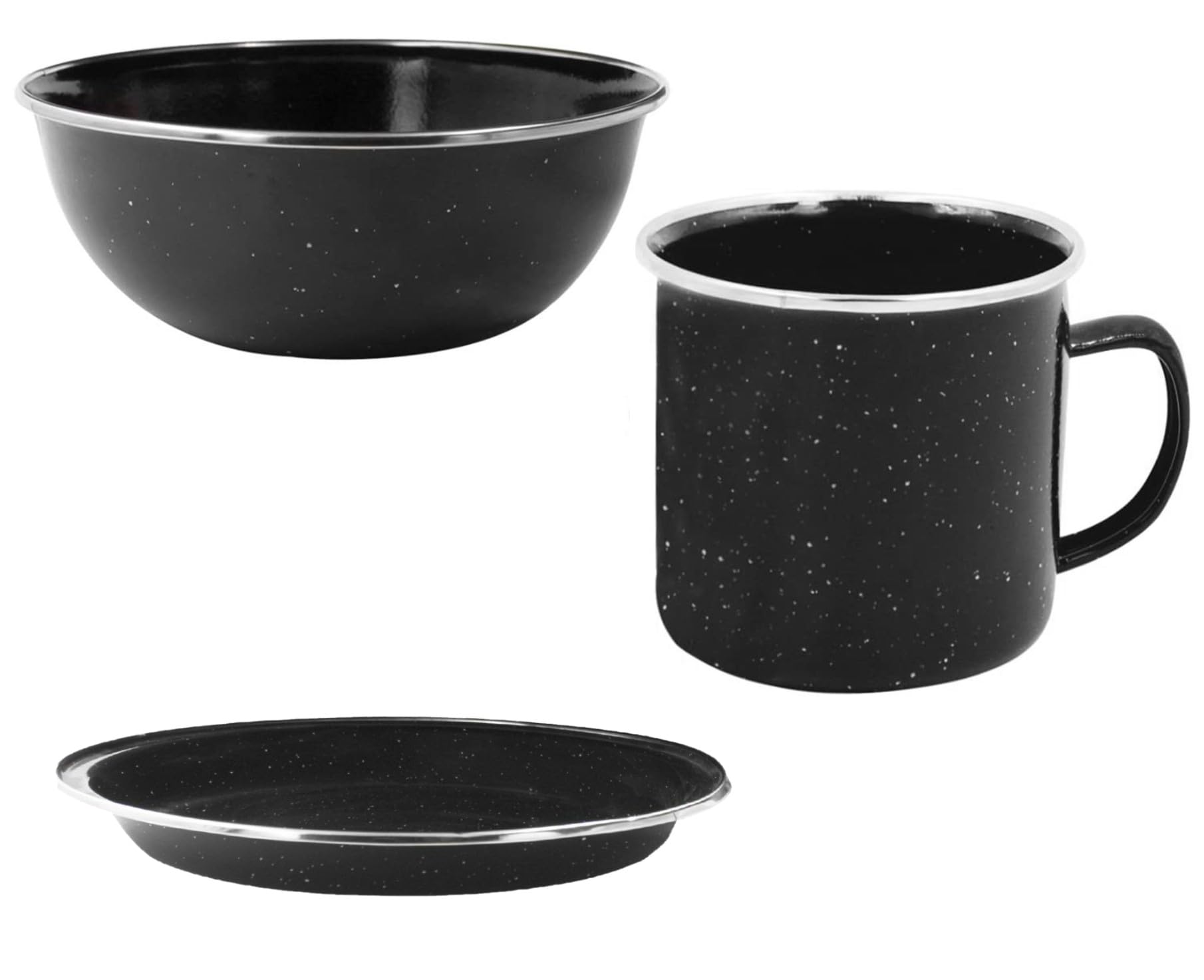 Camping Enamel Travel Mugs, Plates & Bowls/Ideal for Camping, Hiking, Fishing, Travels & More/Black Colour (Plate/Bowl/Mug)