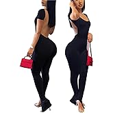 Bodycon Jumpsuits for Women Sexy Backless Short Sleeve High Waisted One Piece Outfits Skinny Catsuits