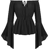 SCARLET DARKNESS Renaissance Shirt Women Peasant Blouse Bell Sleeve Off Shoulder Tops Pirate Costume