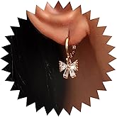 Erimberate Bohemian Crystal Bow Dangle Earrings Gold Cz Paved Bow Drop Earrings Bow Tie Circle Hoop Earrings Small Rhinestone Huggie Earrings Jewelry for Women Gifts