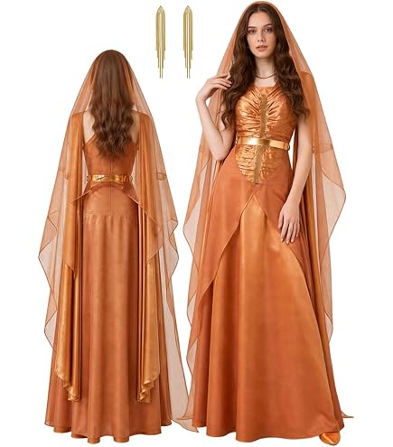 Hainnum Womens Mon Mothma Costume Mon Cosplay Dress Rebels Revenge Sith Role Play Suit Outfits for Halloween Party : Clothing, Shoes & Jewelry