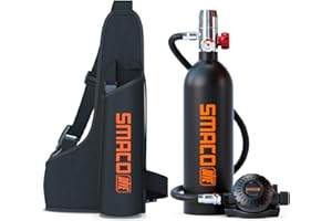 SMACO Mini Scuba Tank 1L Small Diving Tank up to 20 Minutes Dive Time Portable Lung Air Tank Diving Oxygen Cylinder Kit for Underwater Exploration Emergency Rescue Pony Bottle S400