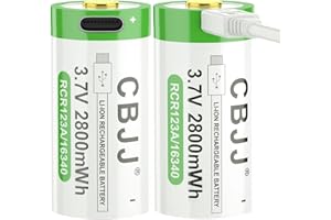 CPZZ 16340 USB Rechargeable Battery li-ion Battery 2800mWh 16340 Batteries USB Type-c Port for flashlights (2Pack-1025L)