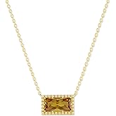 Belacqua Gemstone Necklace in 14K Gold Plated Sterling Silver, Baguette Pendant Size 6*12mm, 15" Cable Chain with 2" Extender, Spring Ring Clasp, Dainty Birthstone Necklace for Women, Gift Box Included
