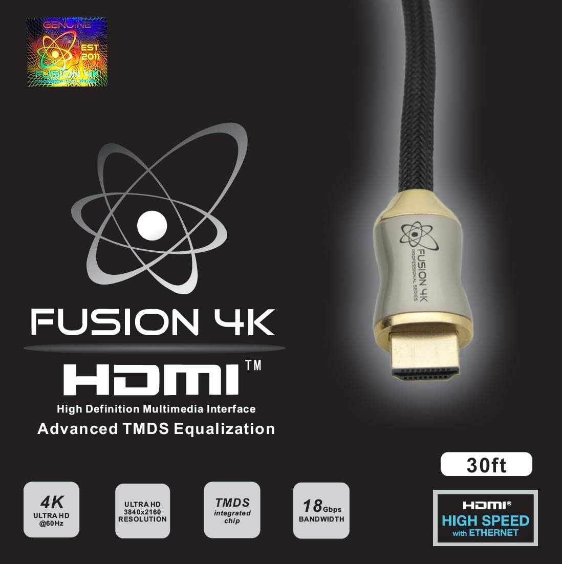 Fusion4K High Speed 4K Active HDMI Cable (4K @ 60Hz) - Professional Series (30 Feet)