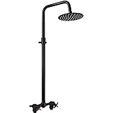 Aolemi Outdoor Shower Kit - Double Handle Exposed Shower with 8 Inch Rainfall Shower Head - Adjustable Height - Matte Black
