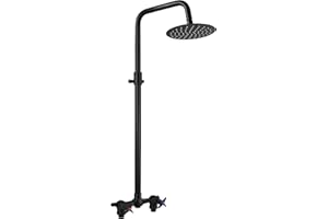 Aolemi Outdoor Shower Kit - Double Handle Exposed Shower with 8 Inch Rainfall Shower Head - Adjustable Height - Matte Black