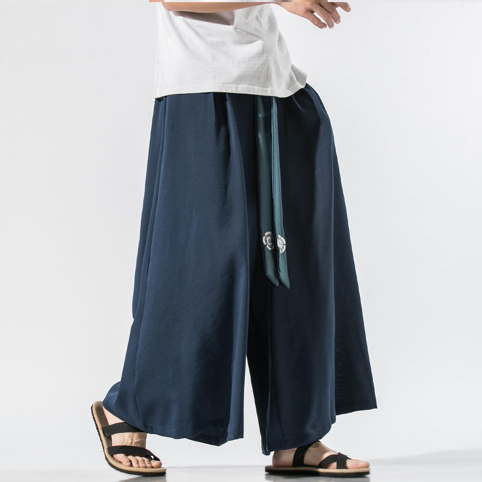 GURUNVANI Herren Hose mit weitem Bein, japanische Yogahose, Hip Hop Baggy Hose, 23k90marineblau, S 5
