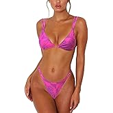 ForBeautyShe Women's Sexy Thong Bottom Two Piece Bikini Double Shoulder Straps Cute Swimsuit Triangle Bathing Suit