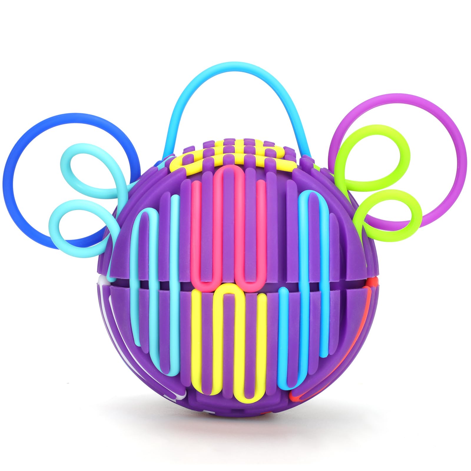 PushGoGo Silicone Sensory Activity Ball,Spherical Six-Sided Sensory Activity Board,Fidget Toy for Calming, Stress, Anxiety, ADHD & Autism,Kids 3+ & Adults,with 20 Strings (Purple)