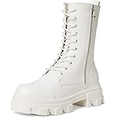 DREAM PAIRS Women's Combat Boots Lace up Mid Calf Boots Low Heel Chunky Platform Lug Sole Riding Boots