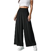 winkbay Women's Wide Leg Palazzo Pants Shirred High Waisted Flowy Dressy Casual Beach Trousers