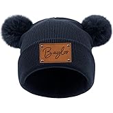 Personalized Baby Pom Pom Beanie Hat,Custom Newborn Name Beanie Knitted Hat, Winter Gift for Infant Kids Toddler