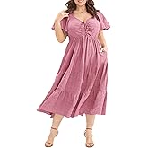 Eytino Womens Plus Size Summer Dress Short Sleeve Sweetheart Neck Ruffle Tiered Maxi Long Dresses(1X-5X)
