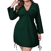 VillbeCoser Women‘s Plus Size Dress Long Sleeve V Neck A Line Mini Short Cocktail Summer Casual Dress