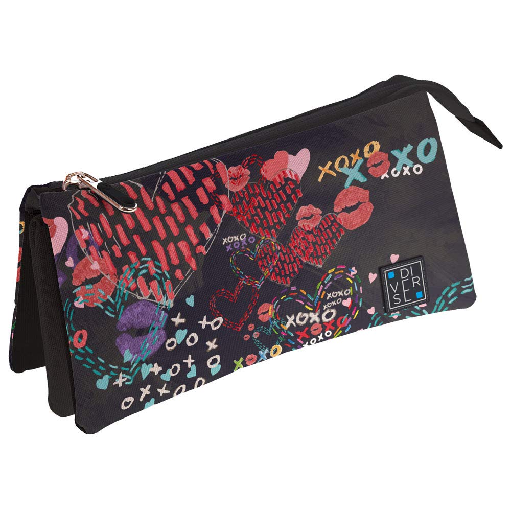 Grafoplás 37540640 Collection Diverse School Case Three Compartments, Model XOXO, 23.5 x 12 x 14