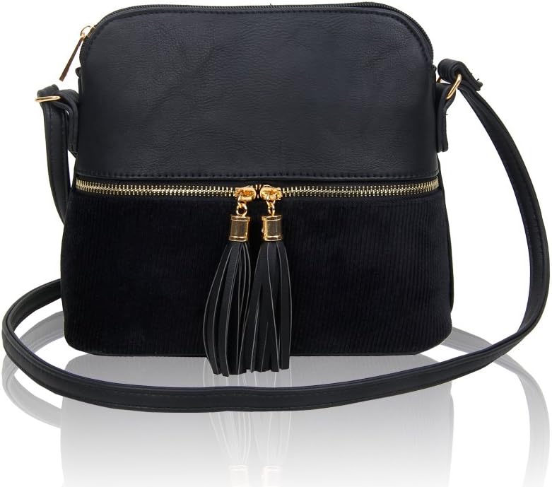 FoxLadyWomen's Tassel Zip Details Messenger CrossBody Handbag/Faux Leather & Faux Suede Shoulder Bag Size 23x21x10 CM