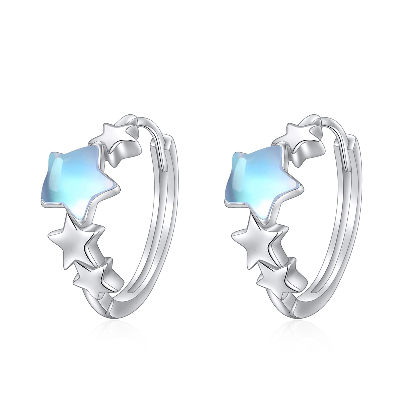 POPLYKE Sterling Silver Star Moonstone Hoops Earrings Huggie Earrings Jewellery Gift for Women…