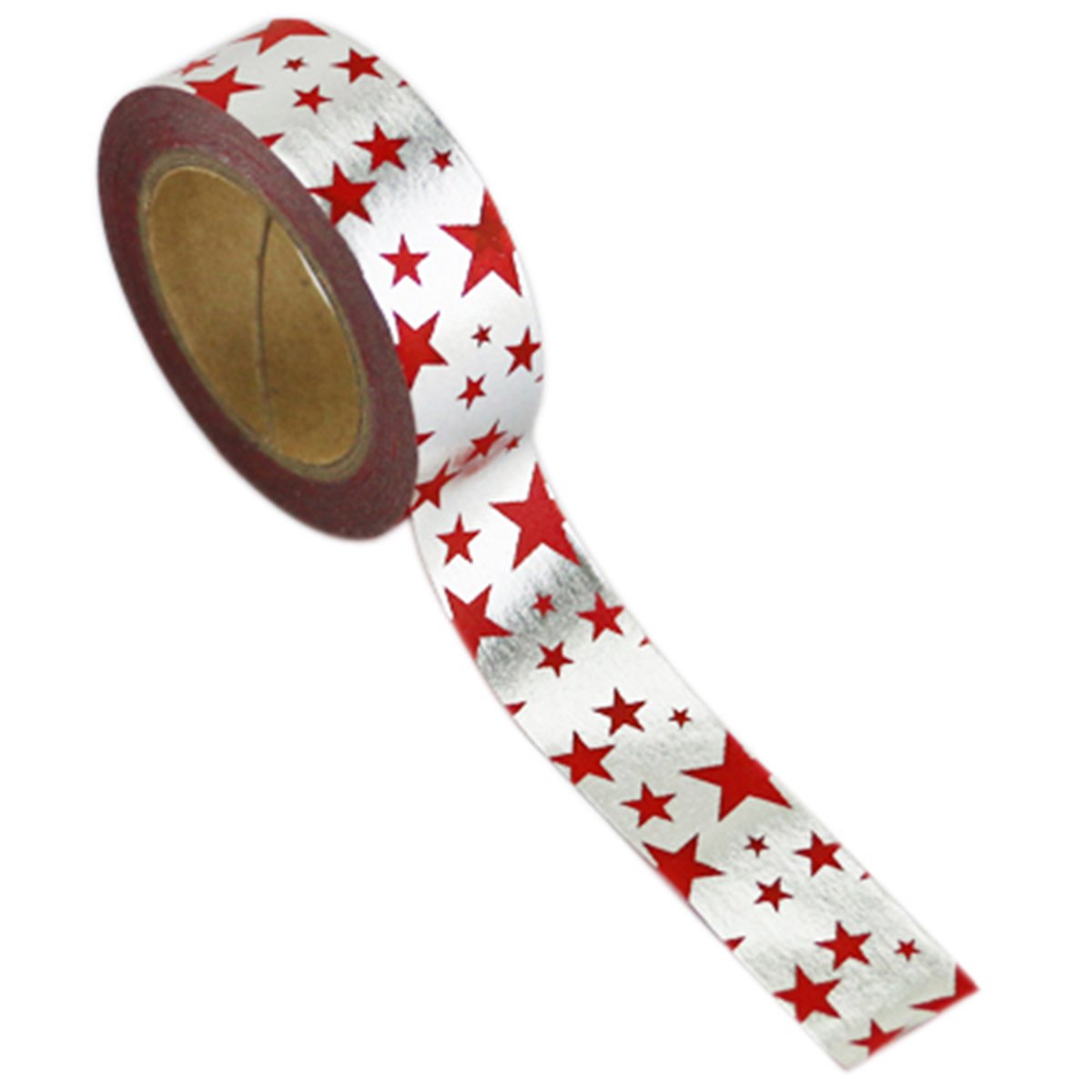 Love My Tapes Foil Washi Tape 15 mm x 10 m Silver W/Red Stars, Acrylic, Multicolour, 5.08x5.08x1.9 cm