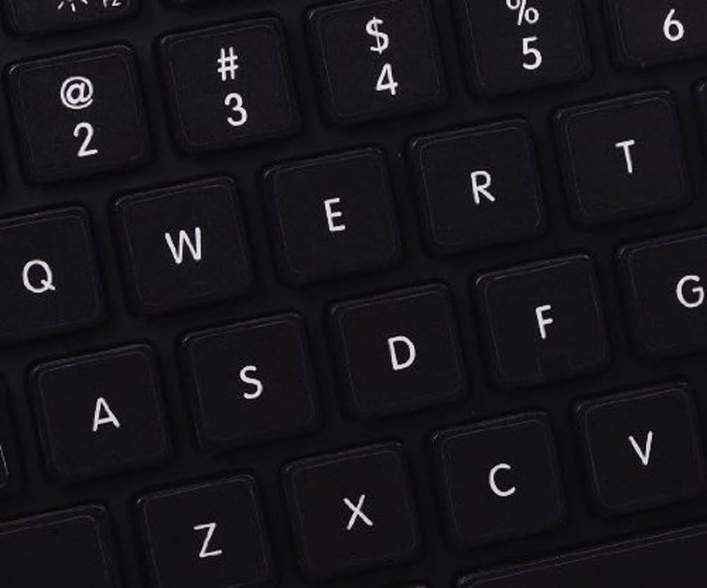 Qwerty Keys English UK Black Replacement Non Transparent Full Set Keyboard Stickers with White