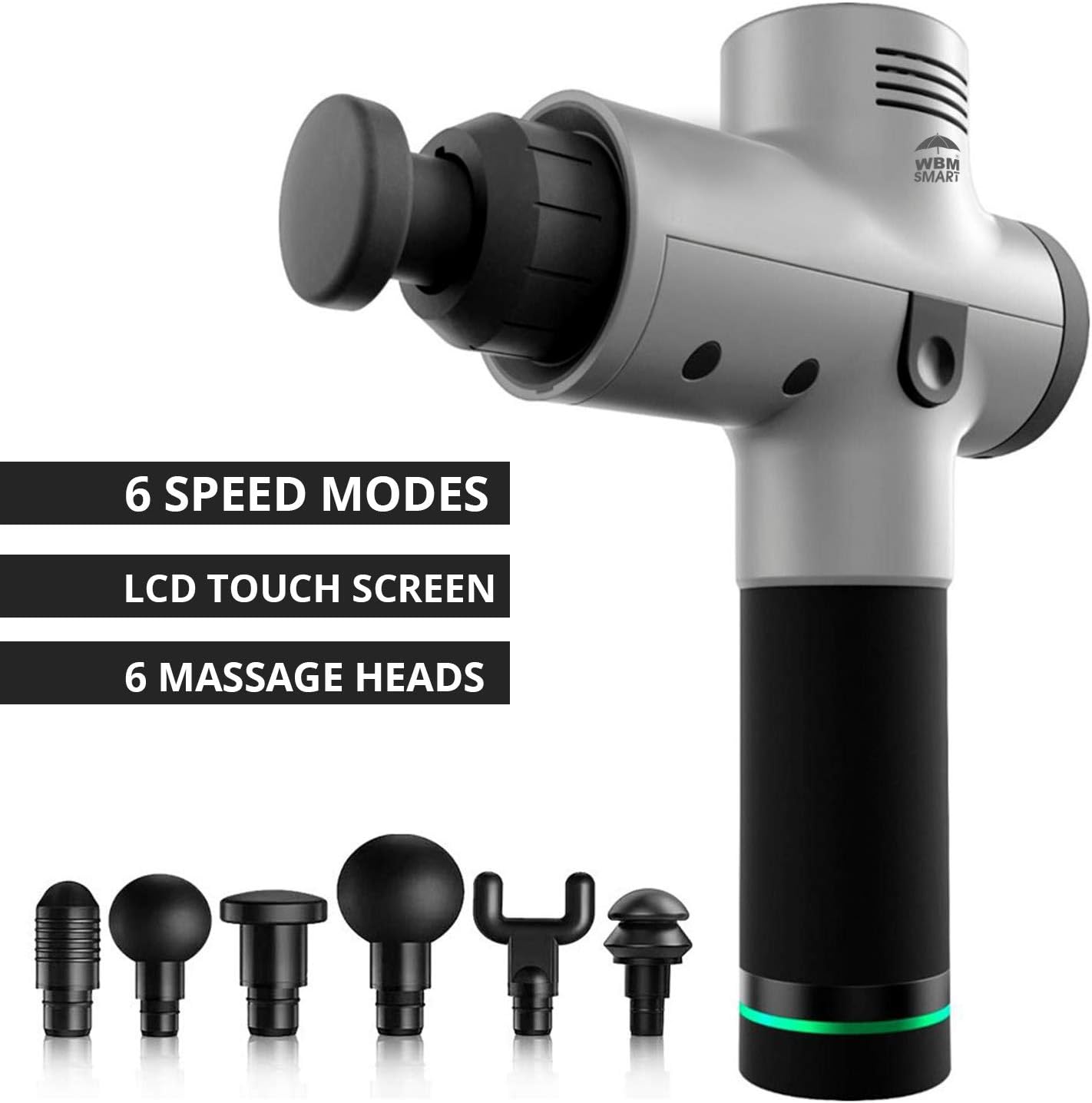 WBM Smart Powerful Deep Tissue Percussion Sore Muscle and Stiffness, for Athletes with 6 Massage Heads