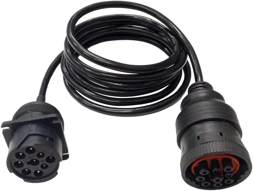 Ocstar J1939 Extension Cable Type 1 Deutsch 9 Pin Molded Braided Shielded AWG26 Black Connector Male to Female 7 Feet for Truck Diagnostics