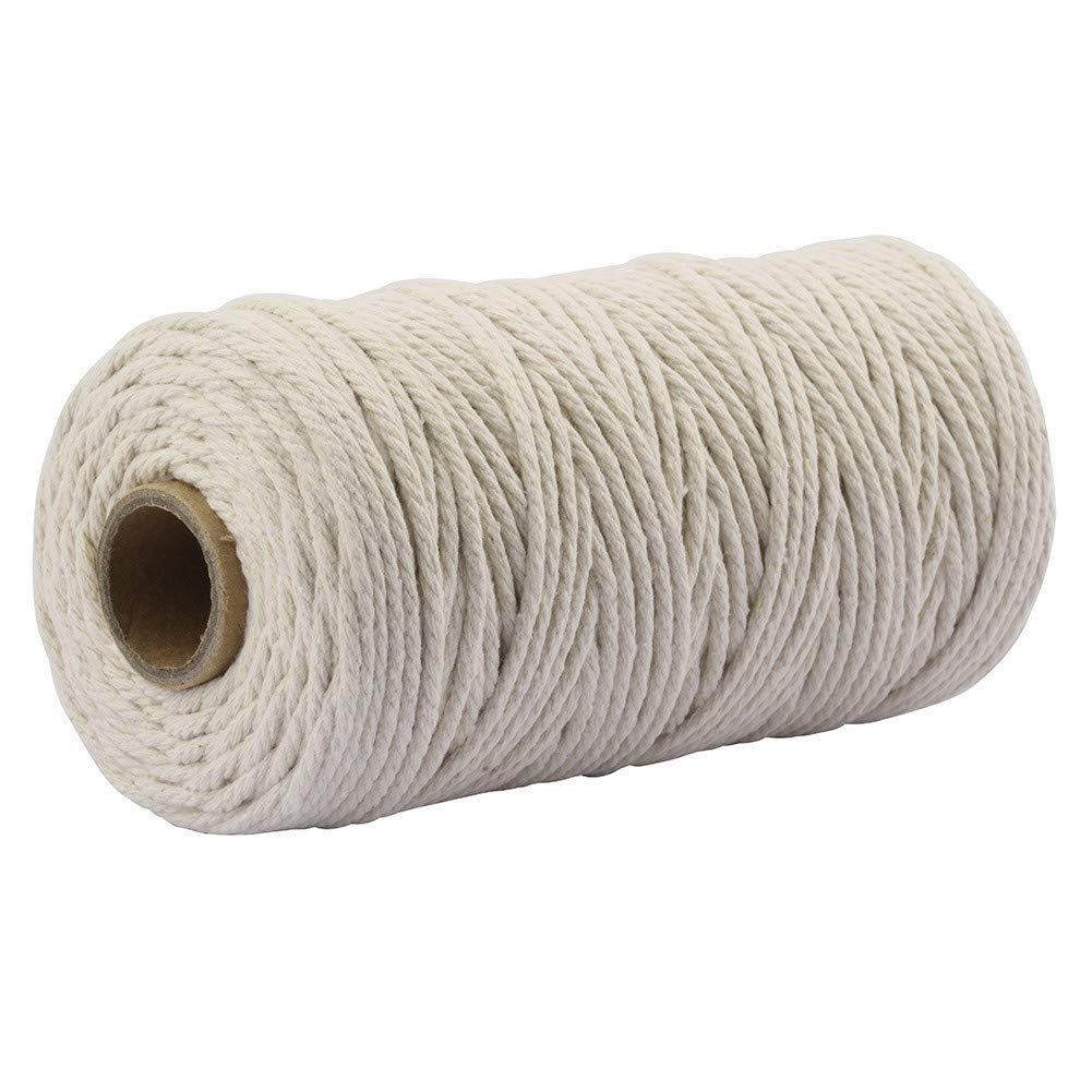 3mmx100m Macrame Cotton Cord 4 Strand Twisted Twine Strings Rope for Wrapping Plant Hanger Knitting Tapestry DIY Home Craft (Beige)