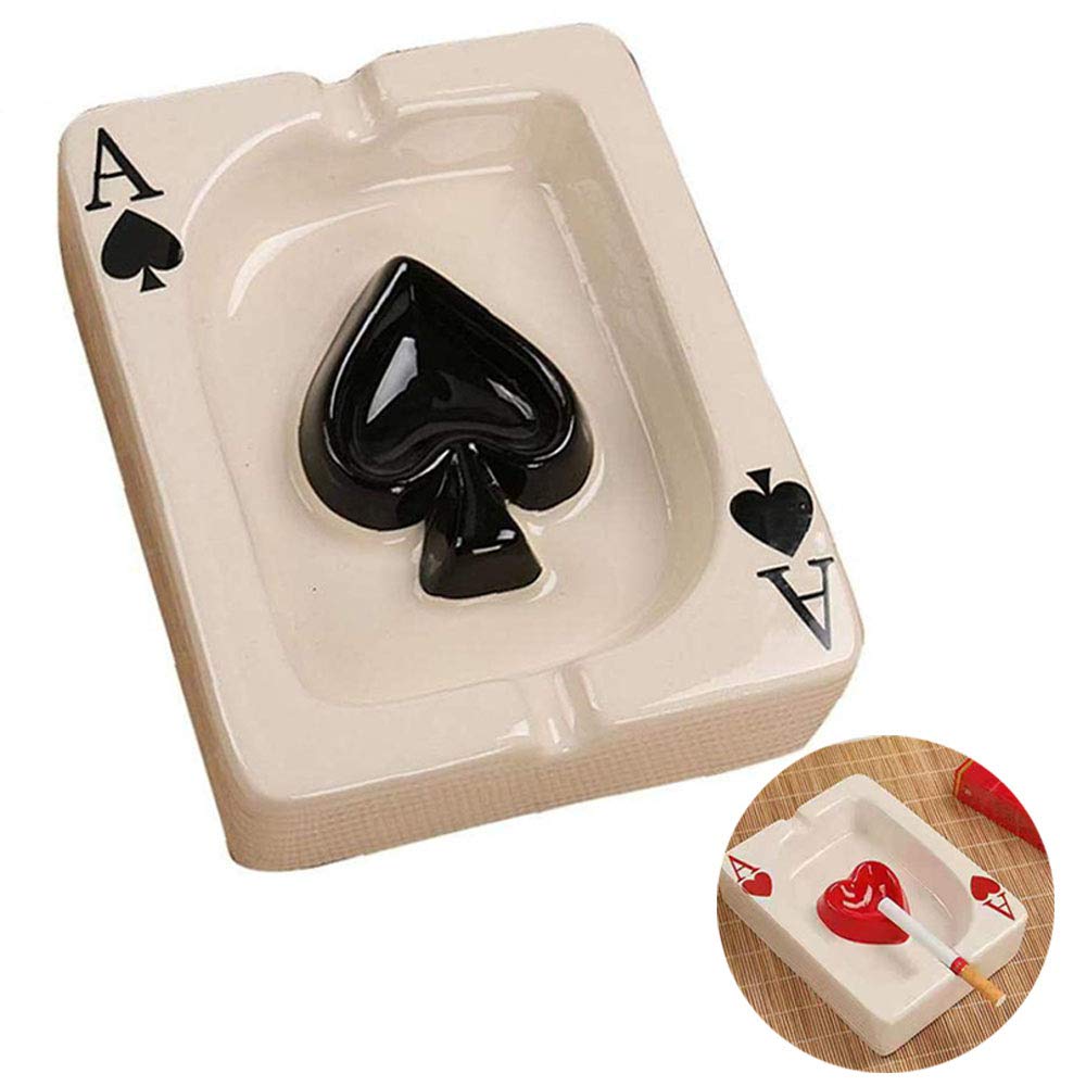 Fashion Poker Style Ceramics Ashtray for Indoor or Outdoor Use Tray for Cigarettes, Cigars and Smoking Home Office Decoration Fancy Gift for Men Women (B)