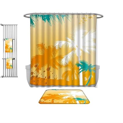 Amazon Com Qinyan Home Shower Curtain Set Tree Colorful Palm Tree