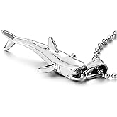 COOLSTEELANDBEYOND Mens Womens Steel Polished Shark Pendant Necklace, 24 inches Ball Chain, Cool