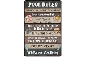 YOYI ART Pool Decorations Outdoor Pool Decor Pool Sign, Funny Pool Rules Sign, Pool Metal Sign, Pool Decorations, Vintage Metal Sign for Beach, Patio, Porch, and Backyard Walls, 12x8 Inches Funny Pool Signs