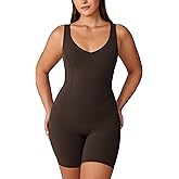 UNISSU Hugcurve V Neck Jumpsuits for Women Workout One Piece Athletic Rompers with Built in Bra Sleeveless Bodysuit Shorts