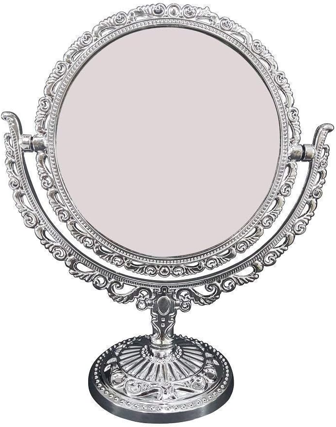 Table Fancy Mirror by M A GIFTS Mirror. H:9.5 *B:7.5 INCHES. Round Shaped Mirror (Large) (Silver Round Fancy Mirror Small)