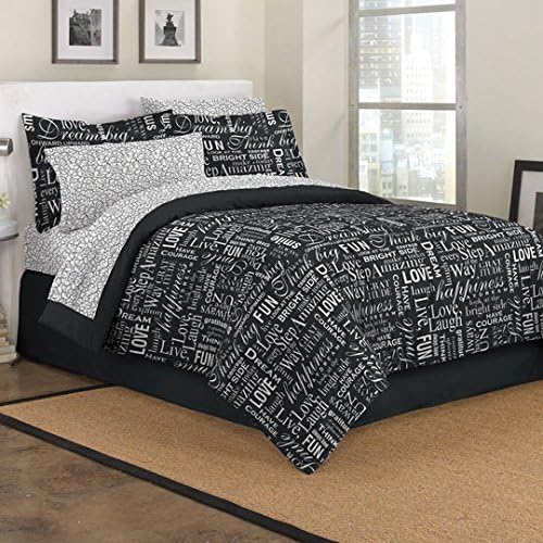 First At Home 2D773301BK Live Love Laugh Comforter Set, Twin, Black