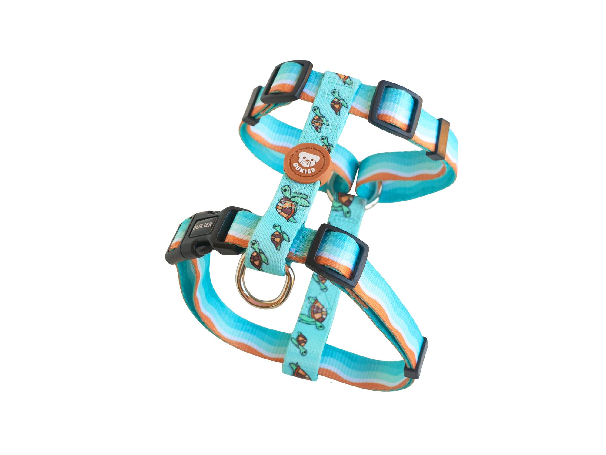 DUKIER – Classic Dog Harness, Anti-Pull Vest, Adjustable H-Shape for Pets, Certified, with 4-Point Safety Buckle, Turtle Design with Double-Sided Print, Size M