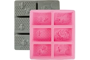 PONGJA 2PCS Honeycomb Bees Silicone Molds, 3D Bee Shape Soap Molds, 6 Cavity Rectangle Honeycomb Silicone Molds for Homemade Soaps, Beeswax, Resin, Bath Bomb, Cake, Chocolate, Bakeware