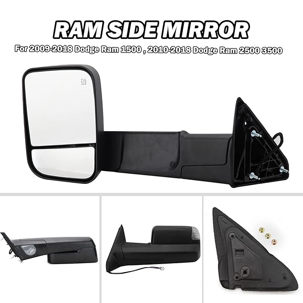 MOFOAP DRIVER SIDE MIRROR COMPATIBLE WITH 2009-2018 DODGE RAM 1500,2010-2018 DODGE RAM 2500 3500,TOW MIRRORS WITH POWER GLASS HEATED TURN SIGNAL LIGHT PUDDLE LAMP(BLACK)