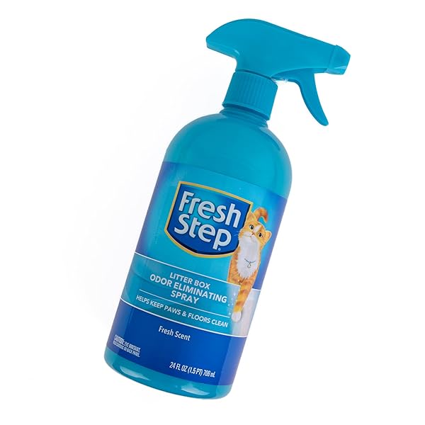 FRESH STEP CAT LITTER BOX ODOR ELIMINATING SPRAY, CAT DEODORIZER THAT NEUTRALIZES CAT URINE AND FECES SMELL ON CONTACT, PET-SAFE AND CLUMP-FREE, COMPATIBLE WITH ALL LITTER TYPES, 24 FL OZ