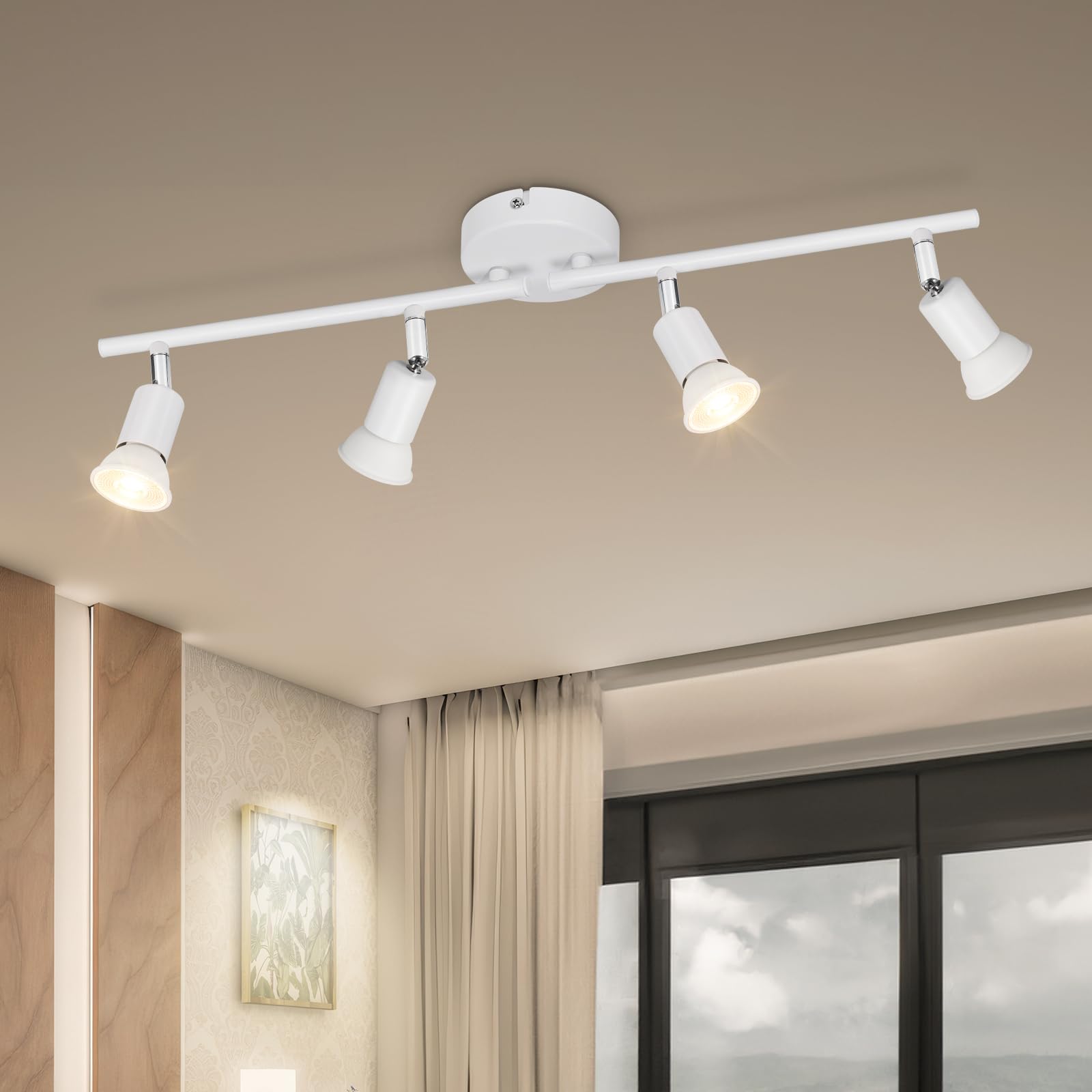 Dehobo Ceiling Spotlight Rotatable - Elegant White 4 Way GU10 LED Ceiling Light 350° Swivelling Adjustable Modern for Kitchen Living Room Bedroom, No Bulbs