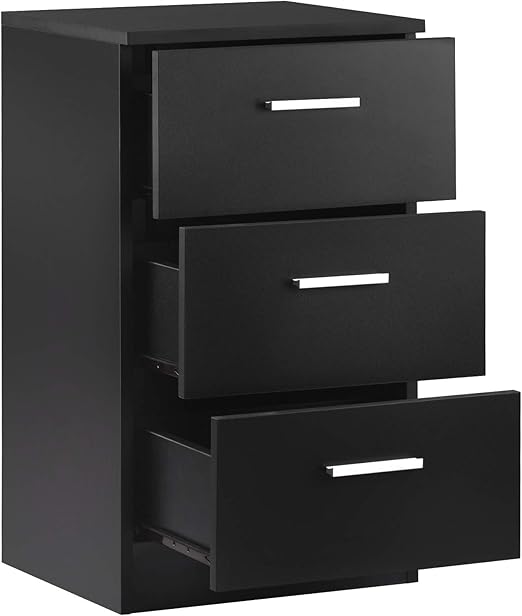 Leisure Zone Black Wood Filing Cabinet 3 Drawers Office File