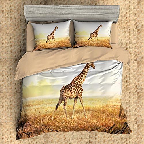 kebia 3D Giraffe Bedding Kids Duvet Cover Set Lovely Animal Pattern Bedspread Yellow Bed Set with Pillowcase Ultra Soft Microfiber (Full-Style 16)