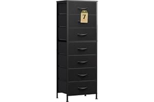 WLIVE Black Tall Dresser for Bedroom, 7 Drawer Dressers & Chests of Drawers, Fabric Dresser for Closet, Living Room, Night Stand with Metal Frame, Storage Tower with Fabric Bins, Wood Top