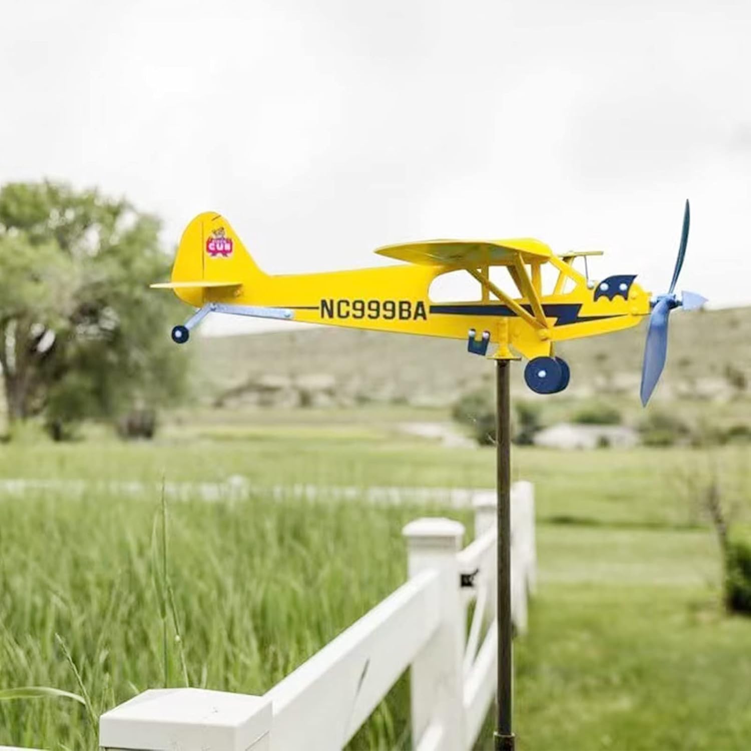 Weathervanes - SFAFT Airplane Weathervane，Piper J3 Cub Airplane Wind Spinner Metal Airplane Weathervane, Easy to Install in The Garden, Patio, roof, Lawn Gifts for Flight Lovers (Airplane Weathervane[Large])